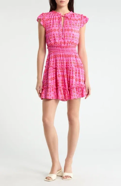 Sugarlips Mirany Ikat Toledo Tiered Minidress In Pink