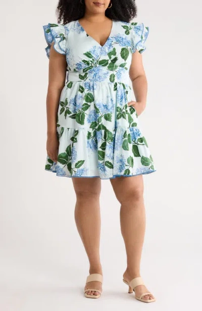 Sugarlips Mirla Floral Ruffle Dress In Blue