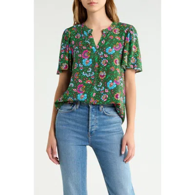Sugarlips Mivie Floral Pleated Top In Gray