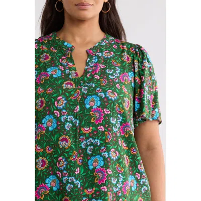 Sugarlips Mivie Pleated Split Neck Top In Kelly-multi