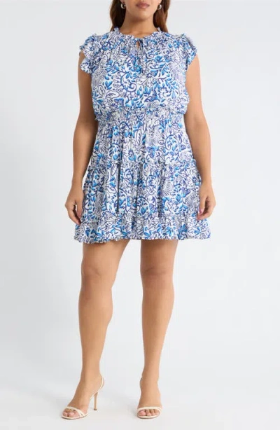 Sugarlips Mize Toledo Floral Tiered Minidress In Blue