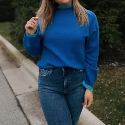 Sugarlips Mock Neck Trim Sweater In Blue