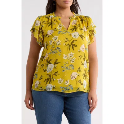 Sugarlips Montie Ruffle Split Neck Top In Gold-multi