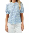 Sugarlips Moonflower Eyelet Button Down Blouse In Light Blue