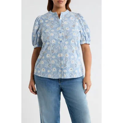 Sugarlips Moonflower Eyelet Embroidery Woven Shirt In Blue