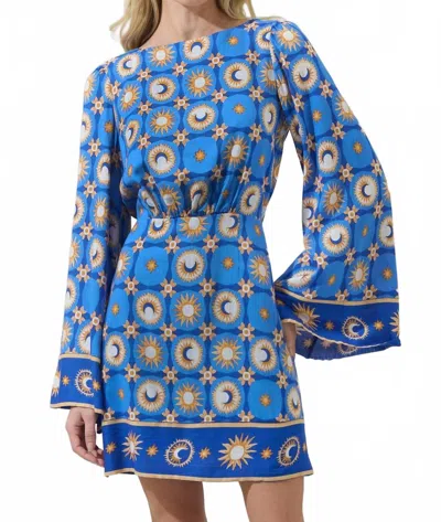 Sugarlips Moonshine Bell Sleeve Mini Dress In Yellow Blue Mul