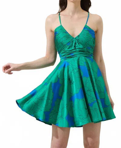 Sugarlips Morgany Floral Cerese Flare Mini Dress In Green Multi