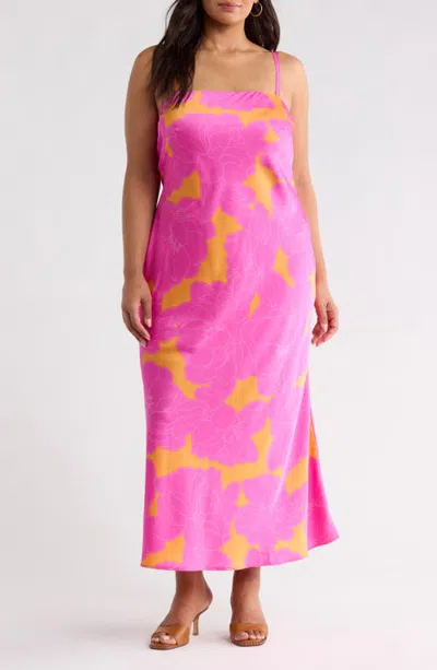 Sugarlips Morgany Floral Stretch Satin Maxi Dress In Orange