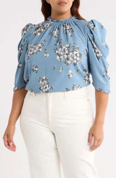 Sugarlips Moxi Floral Print Puff Sleeve Top In Multi