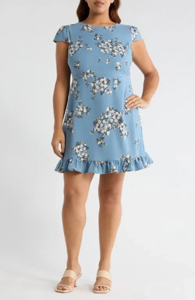 Sugarlips Moxie Floral Ruffle Minidress In Blue