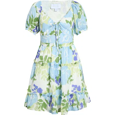 Sugarlips Muna Tiered Floral Khloey Cotton Dress In White