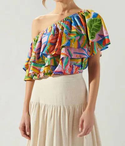 Sugarlips Nadine One Shoulder Ruffle Blouse In White-multi