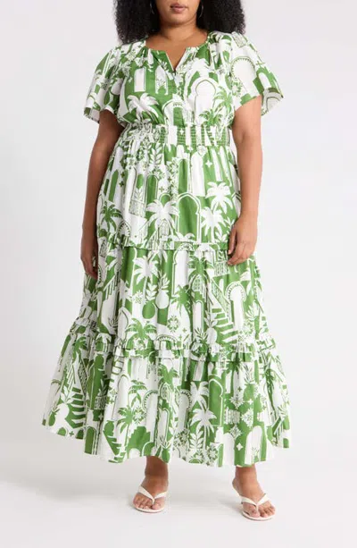 Sugarlips Nal City Palmer Tiered Cotton Poplin Maxi Dress In Animal Print