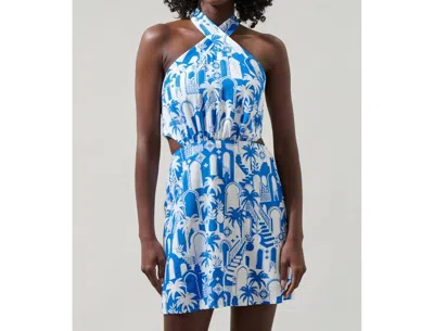 Sugarlips Nala Delta Halter Mini Dress In White-blue In Multi