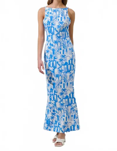 Sugarlips Nala Mizie Open Back Maxi Dress In White/blue