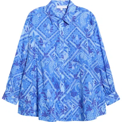 Sugarlips Nala Regie Print Cotton Button-up Shirt In Blue
