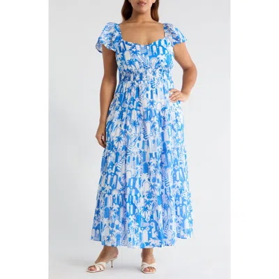 Sugarlips Nala Tiered Smocked Maxi Sundress In Blue