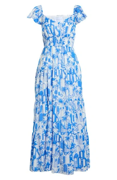 Sugarlips Nala Tiered Smocked Maxi Sundress In Blue