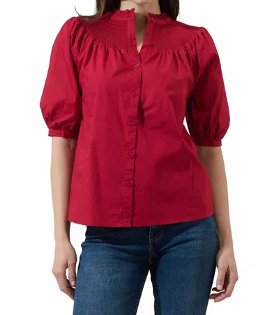 Sugarlips Narris Blossom Smocked Mock Neck Top In Burgundy In White
