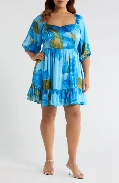 Sugarlips Neiva Floral Evy Sweetheart Minidress In Blue
