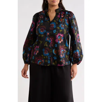 Sugarlips Nellian Floral Cotton Top In Black-multi