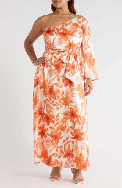 Sugarlips Nerola One-shoulder Long Sleeve Maxi Dress In Orange