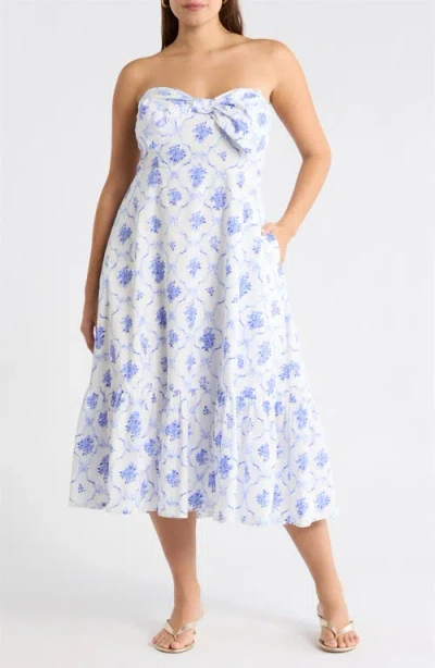 Sugarlips Nia Floral Perline Bow Midi Sundress In White