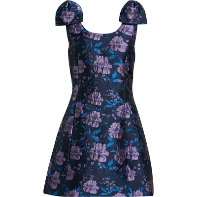Sugarlips Nicole Floral Jacquard Bow Minidress In Purple