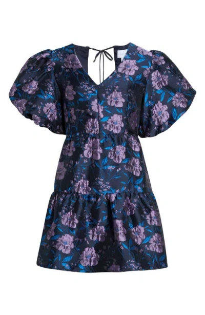 Sugarlips Nicole Floral Jacquard Minidress In Blue