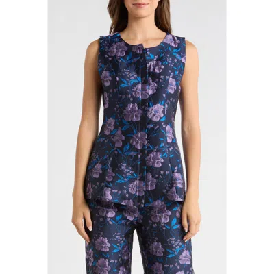 Sugarlips Nicole Jacquard Sleeveless Zip-front Top In Blue
