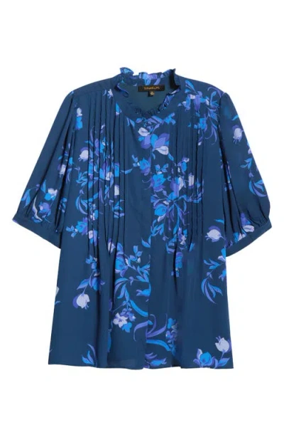 Sugarlips Niva Floral Elysia Pleated Top In Blue