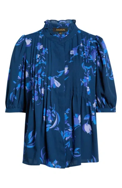 Sugarlips Niva Floral Print Woven Shirt In Blue
