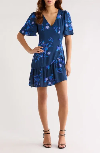 Sugarlips Niva Floral Rivane Minidress In Blue