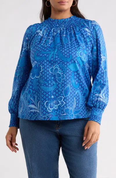 Sugarlips Noehmi Smocked Cotton Top In Blues-multi