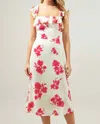 Sugarlips Nohea Floral Ruffle Trim Milo Midi Dress In Red Ivory Floral