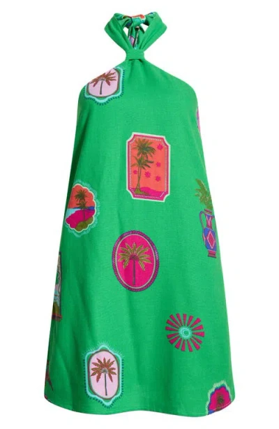 Sugarlips Nomi Floral Print Halter Minidress In Green