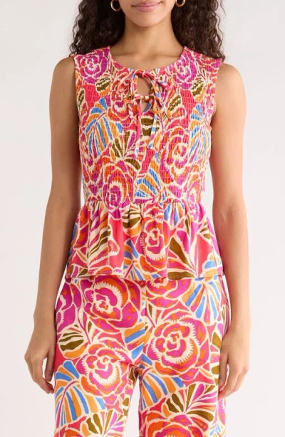 Sugarlips Nomi Floral Smocked Peplum Top In Multi