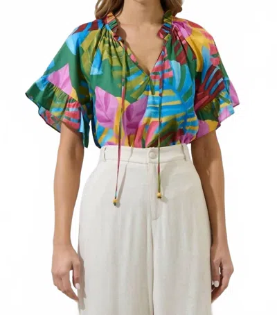 Sugarlips Novi Tropical Erie Split Neck Top In Multi