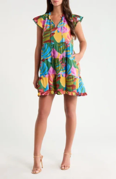 Sugarlips Novi Tropical Print Cotton Shift Minidress In Kelly-multi