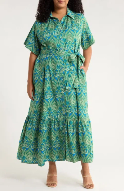 Sugarlips Nyra Paisley Valery Belted Shirtdress In Green