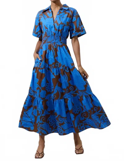 Sugarlips Ofelia Floral Milah Tiered Collared Maxi Dress In Brown-blues In Multi