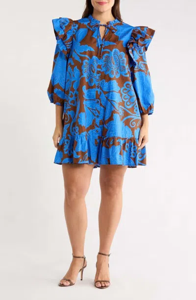 Sugarlips Ofelia Floral Sammy Ruffle Shift Dress In Blue