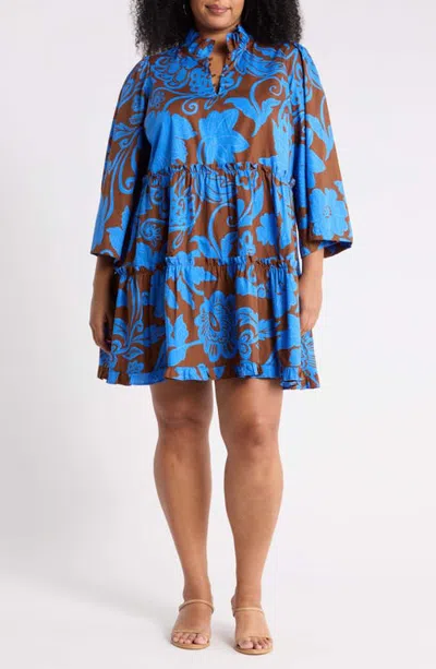 Sugarlips Ofelia Floral Tiered Cotton Shift Dress In Multi