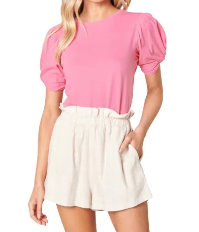 Sugarlips Olivia Knot Puff Sleeve Cotton Knit Top In Pink