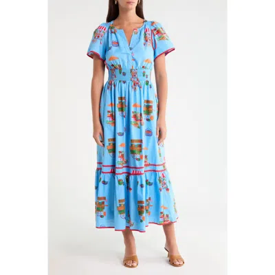 Sugarlips Ordy Smocked Cotton Maxi Dress In Blue