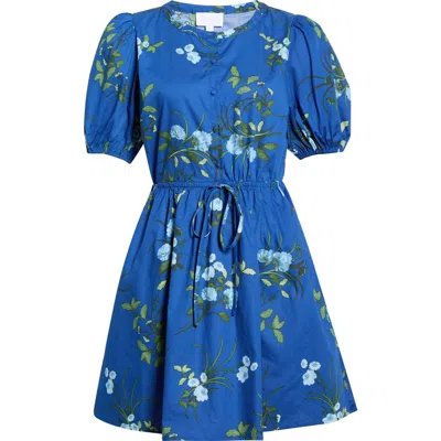 Sugarlips Oreanna Floral Alba Drawstring Waist Cotton Minidress In Blue