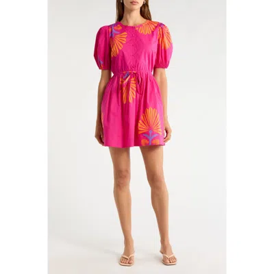 Sugarlips Oreanna Floral Alba Drawstring Waist Cotton Minidress In Pink