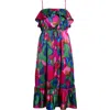 Sugarlips Paige Floral Print Ruffle Sleeveless Midi Dress In Multi