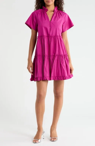 Sugarlips Pallas Tiered Cotton Poplin Minidress In Fuchsia