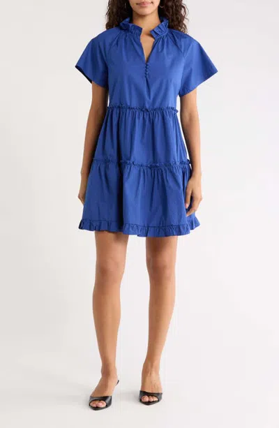 Sugarlips Pallas Tiered Cotton Poplin Minidress In Blue